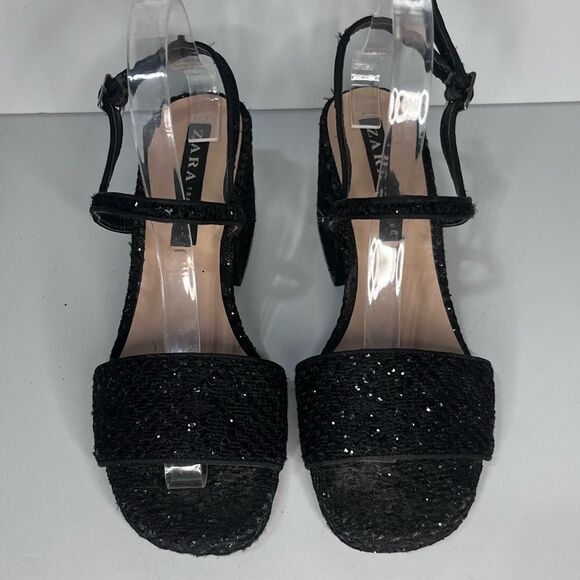 Zara Black Sparkle Block Heel Size 40 - Picture 3 of 8